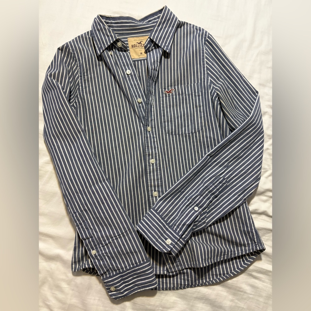 Hollister Blue and White Casual Button Down Shirt